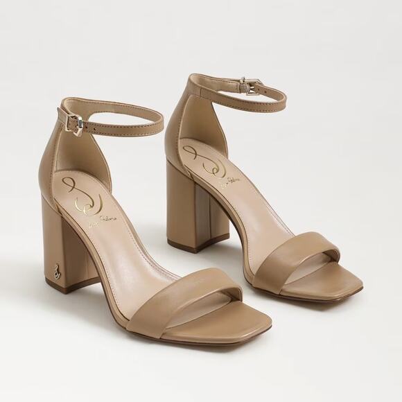 Sam Edelman Size 9M Beige Leather Daniella Block Heel Sandals Ankle Strap LB8-14 - Picture 1 of 8